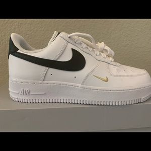 Nike Air Force 1 Low '07 Essential White Black Gold Mini Swoosh (W) (Size 8W